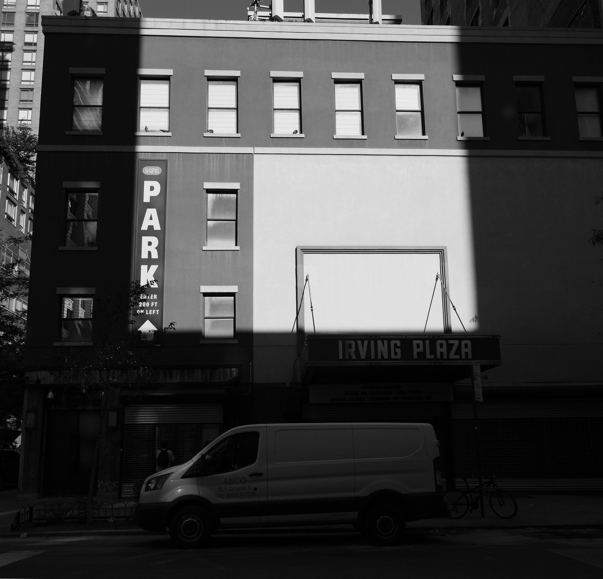 Irving Plaza facade divided by geometric shadows